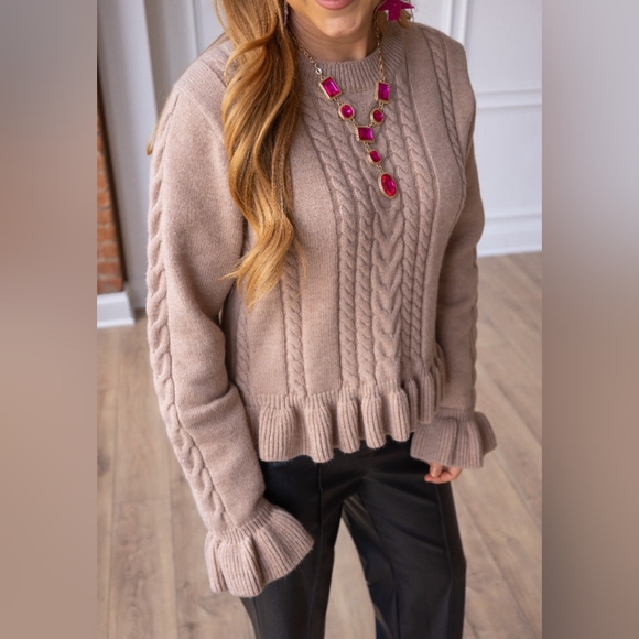 Bring the Warmth Cable Knit Sweater In Tan Medium - Picture 1 of 4